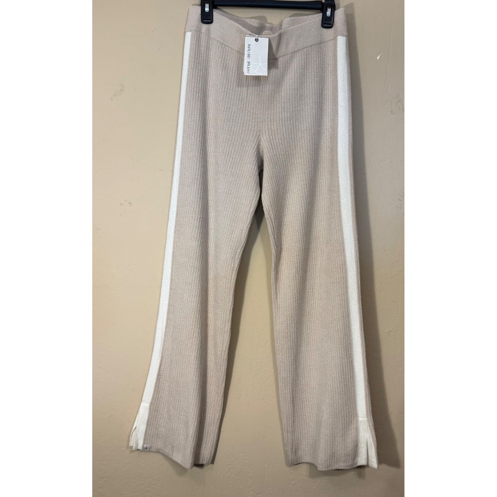 Barefoot Dreams CozyChic UltraLite Pants Medium M Ribbed Striped Stone-PearlsNEW